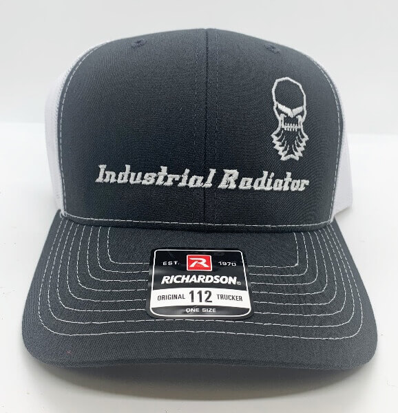 Gray Richardson trucker hat with embroidered Industrial Radiator logo